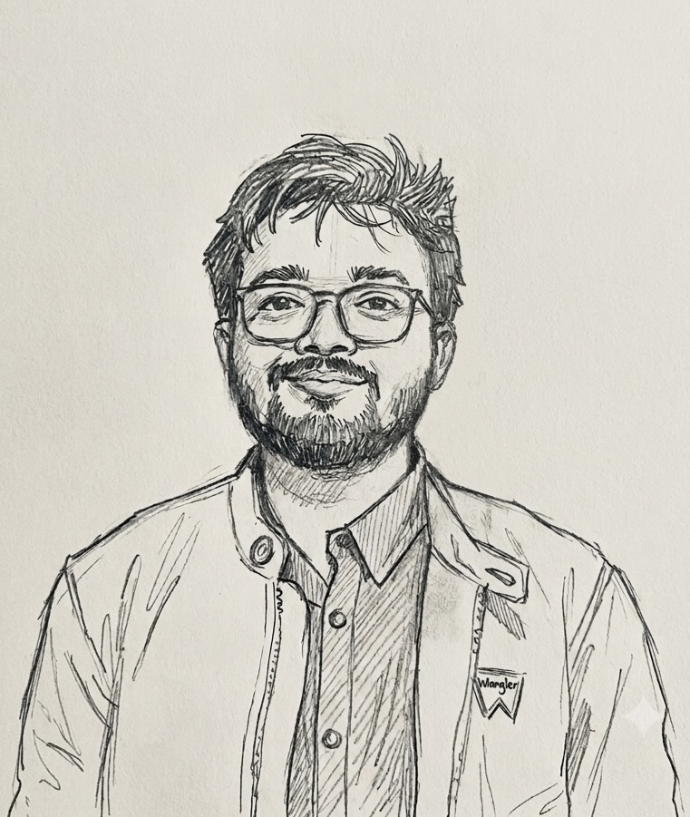 Hand-drawn portrait of Alok Kumar